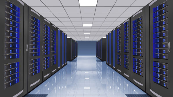 Server racks in a datacenter aisle